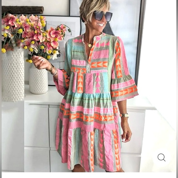 NWT PINK/BLUE PRINT SUMMER DRESS MEDIUM - Picture 3 of 11